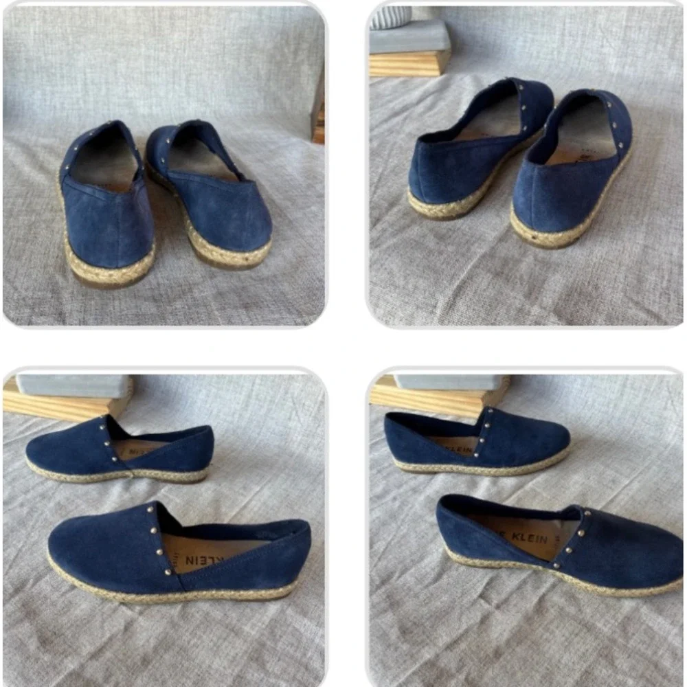 Anne Klein Espadrille Flats Navy Blue Suede Studded 7.5M Kaily iflex Slip On